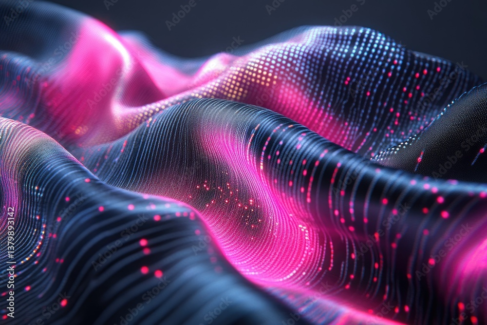 Aufkleber Abstract waves of data stream in pink and blue, creating a modern, high-tech digital landscape.