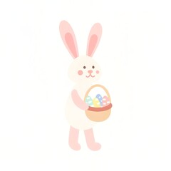 Obraz premium Easter tradition spiritual. Cute bunny holding a basket of colorful eggs. isolated on white background
