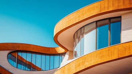 Curved Modern Architecture Glass  Rust Against Blue Sky