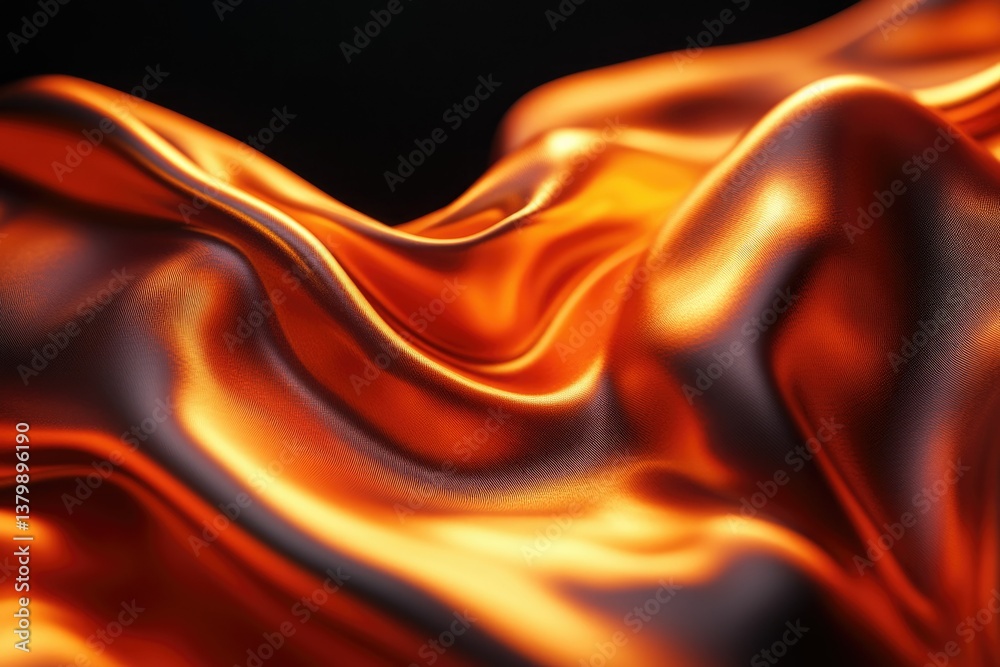 Leinwandbilder Abstract image of flowing, textured copper fabric, with highlights and shadows creating a dynamic, elegant and visually appealing composition against a black backdrop.