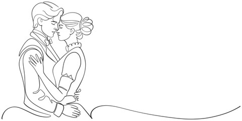 Wedding couple line art vector illustration