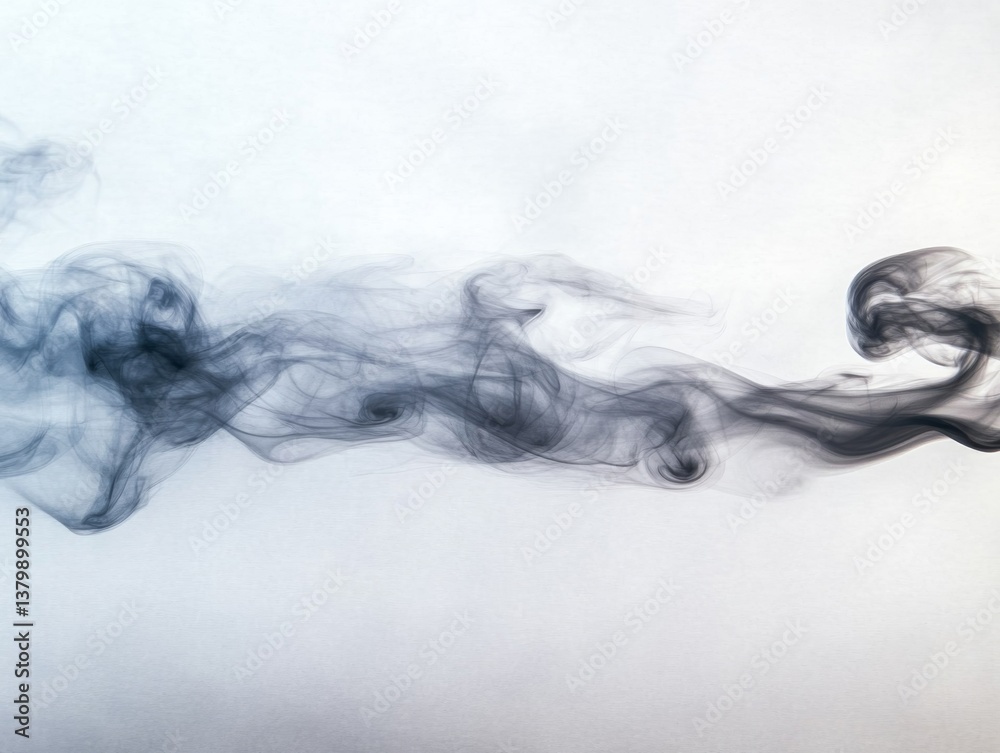 Poster Dark smoke pattern flowing gracefully across a light background creates an ethereal ambiance in the composition
