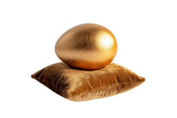 golden egg on cushion isolated on white background