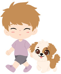 Cute Kids with Lovely Pets Animal Friendship Clipart