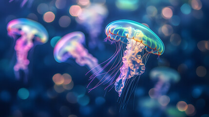 Obraz premium jellyfish, sea, blue, water, fish, ocean, underwater, jelly, animal, aquarium, marine, medusa, nature, life, abstract, light, dark, aquatic, jelly fish, swim, translucent, deep, sting, float, glow