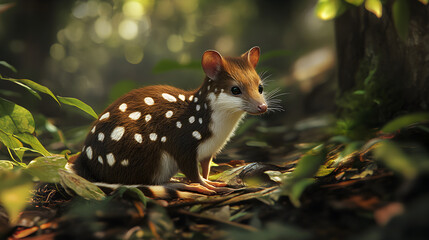 Obraz premium Vigilant Quoll in Pristine Wilderness: A Glimpse into Australia's Endearing Marsupial Habitat
