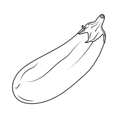 Vector illustration of an eggplant in contour style. Simple linear drawing of a vegetable, perfect for icons, logos, patterns, and design elements. Minimalist outline of an aubergine 