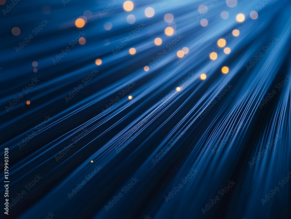 Poster Captivating blue abstract image featuring illuminated lines and soft glowing particles