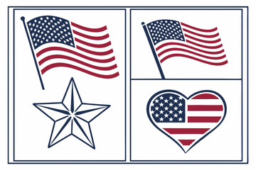 Patriotic American Flag and Capitol Illustrations - Symbols of U.S. Pride and Government.