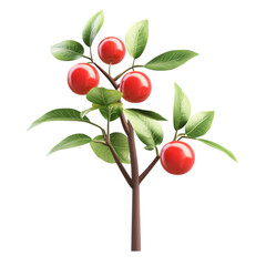 Red Cherries on Branch Vibrant Green Leaves Abstract Background,
