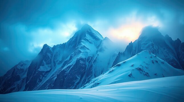  Dramatic Snowstorm Over Rugged Mountain Ridge in Winter
