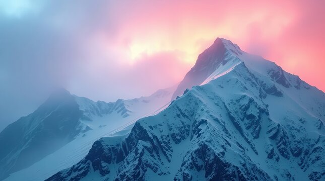  Dramatic Snowstorm Over Rugged Mountain Ridge in Winter
