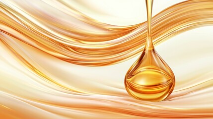 Golden drop of argan oil closeup liquid beauty soft background macro photography luxury concept