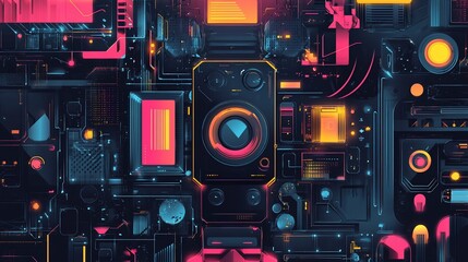 Fototapeta premium Neon Synthwave Circuit Board Art