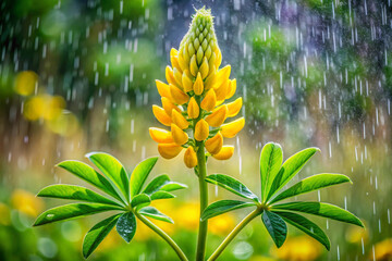 Obraz premium A lupin with flattened, paddle-like petals in bright yellow and green