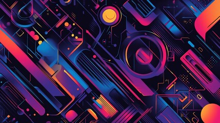 Neon Synthwave Abstract Geometric Art