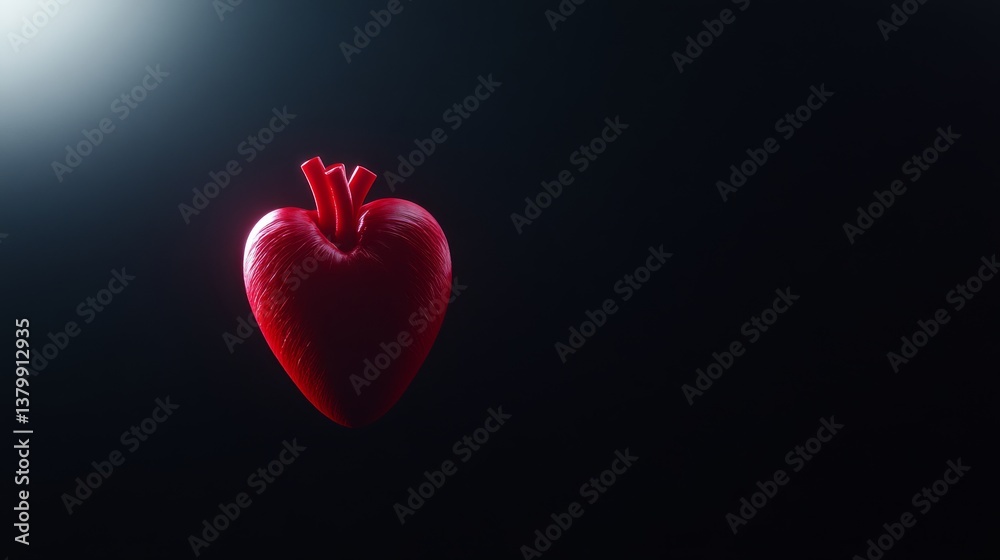 Aufkleber close-up view of a realistic heart featuring a vibrant red glow. the dark backdrop enhances its bril