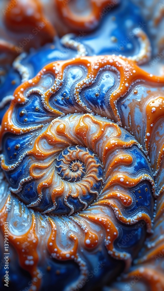 Poster Beautiful and Intricate Close-up of a Colorful Nautilus Shell with Spiraling Patterns and Soft Light Effects Captivating Nature Inspiration