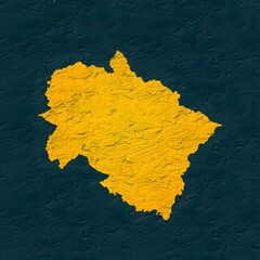 Uttarakhand yellow map on isolated greenish textured background. High quality coloured map of Uttarakhand, India.