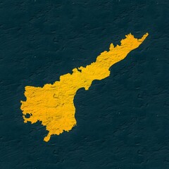 Andhra Pradesh yellow map on isolated greenish textured background. High quality coloured map of Andhra Pradesh, India.