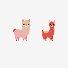 Adobe Illustrator Art  work TWO Cute Cartoon Llamas in Pastel Colors
