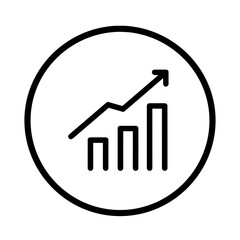 Minimalistic black-and-white illustration of a line graph with an upward trend in a circular border