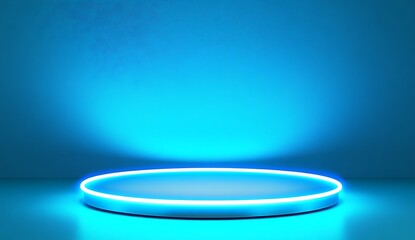 Illuminated Stage: A modern, minimalist stage bathed in a cool blue light, ready for a presentation or product display.
