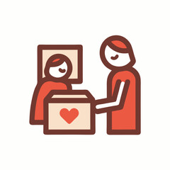 Volunteer helping donor with blood donation box  