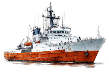 Naklejka premium Research Vessel Illustration: Marine Exploration, Nautical Adventure, Science at Sea, Watercraft Artwork