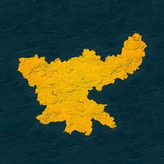 Jharkhand yellow map on isolated greenish textured background. High quality coloured map of Jharkhand, India.