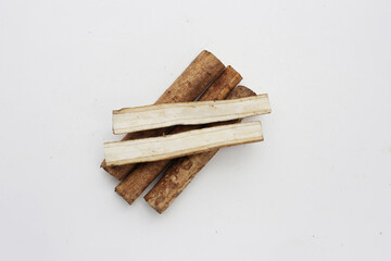 Burdock Root (Gobo) on white background.