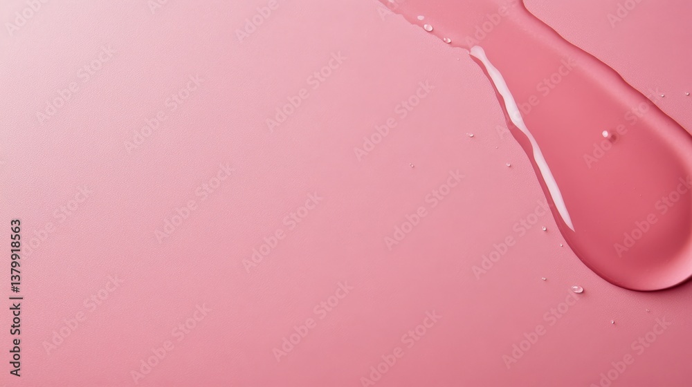 Poster A single droplet of water rests on a smooth pink surface, reflecting light and creating a soft gradient. The minimalist style offers plenty of space for additional text