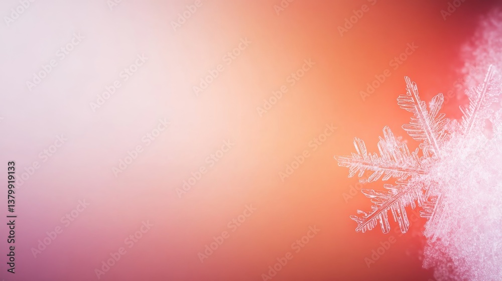 Poster Detailed close-up of a single snowflake showcasing its unique crystal formation set against a soft pastel backdrop, perfect for highlighting its beauty