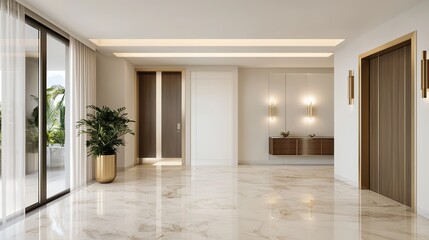 Obraz premium Elegant marble floors in polished interior spaces contemporary home modern design bright environment wide angle