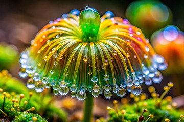 A small, sticky flower with bulbous, jelly-like petals in shades of green and yellow