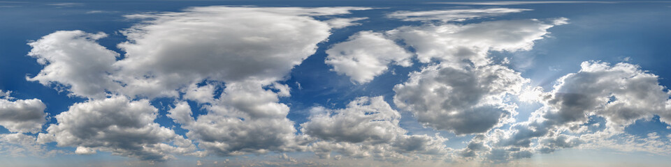 Fototapeta premium blue sky hdri 360 panorama with pink clouds before sunset with zenith for use in 3d graphics as sky dome or edit drone shot as sky replacement