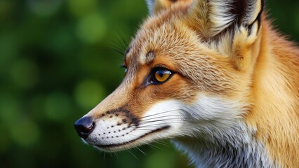 Fototapeta premium Close-Up of a Fox Face with Detailed Fur Texture and Bright Eye Capturing the Essence of Wildlife and Natural Beauty in a Serene Environment