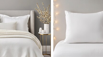 Elegant velvet bed and marble side table in soft glam bedroom cozy atmosphere modern design