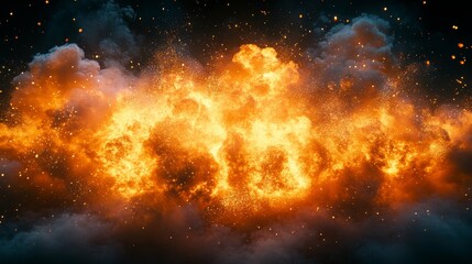 Fototapeta premium Abstract explosive, fire-like burst of intense light and smoke in dark space