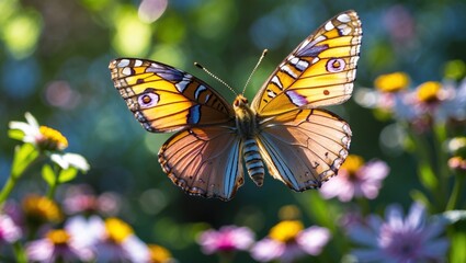 Stunning Macro Photograph of a Butterfly in Flight Amongst Flowers