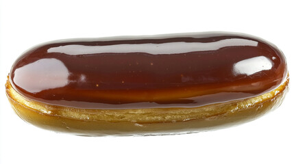 French ?clair with glossy chocolate glaze, isolated on a white background
