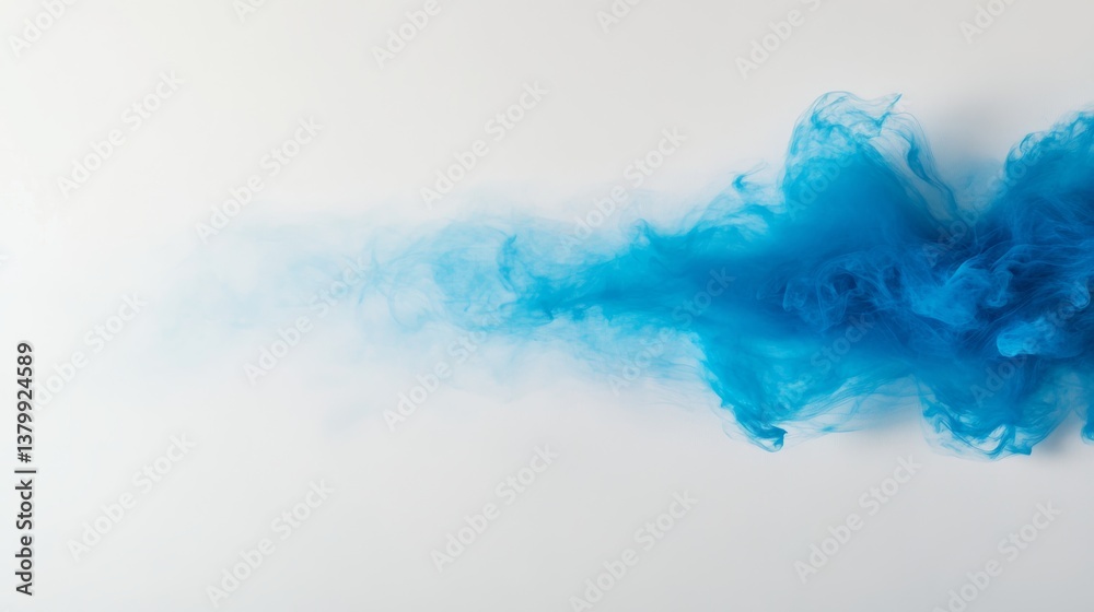 Poster A single wave of vibrant blue flows elegantly across a pure white background, conveying movement and calmness with ample space for text on the left side