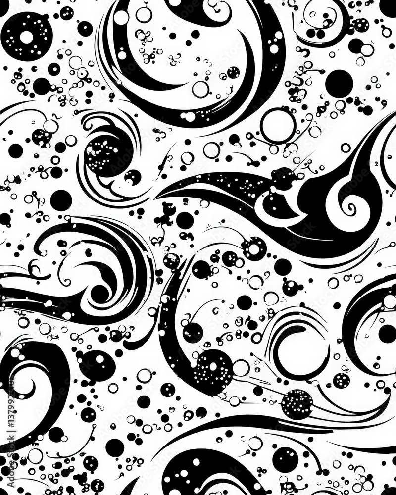 Poster black and white abstract pattern with intriguing shapes and lines creating a striking visual impact