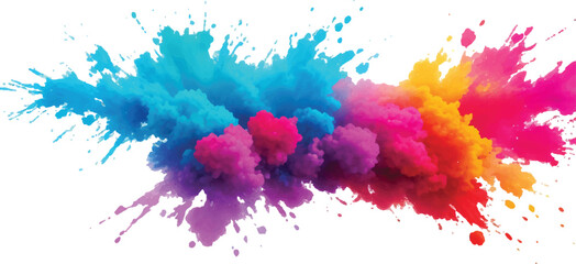 Dynamic and Expressive Watercolor Splash with Bright, Radiant Brush Streaks and Aquarelle Stains, Creating a Colorful and Lively Burst of Colors Against a Crisp White Canvas.
