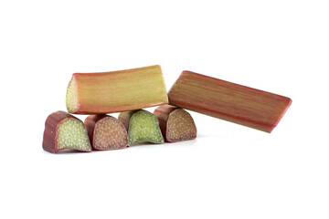Group of rhubarb pieces isolated on white