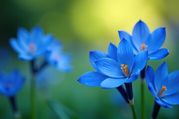 Close-up shot of vibrant blue flowers in full bloom,  petal,  colorful