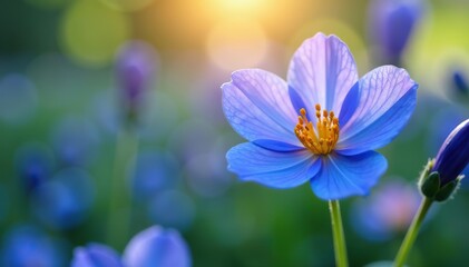 Close-up shot of vibrant blue flowers of Eritrichium canum blooming in sunlight,  petal,  plant