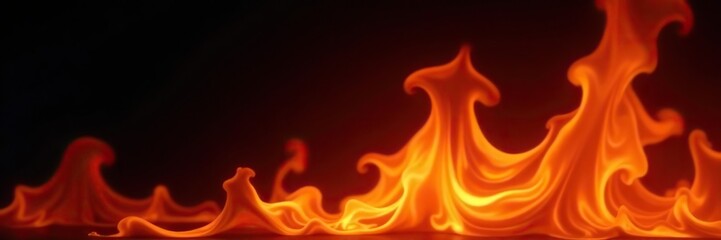 Close up shot of vibrant fire flames against a pitch black background,  blazing,  backdrop