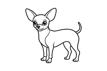 Line art vector illustration of a Chihuahua standing confidently with big ears and a tiny body.eps