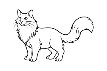 Line art vector illustration of a Norwegian Forest Cat standing proudly with its thick coat.eps
